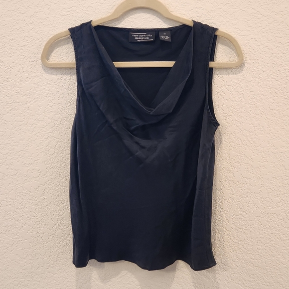 New York Design 100% Silk Black Scoop Neck Sleeveless Blouse Shirt Sz M - Picture 2 of 5